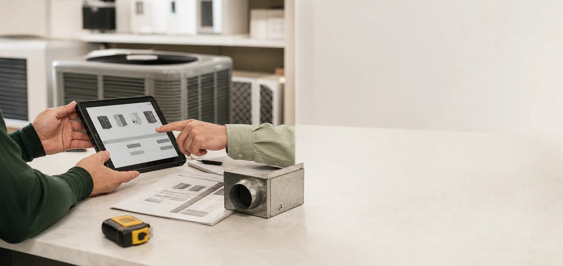 HVAC equipment options being reviewed during a consultation