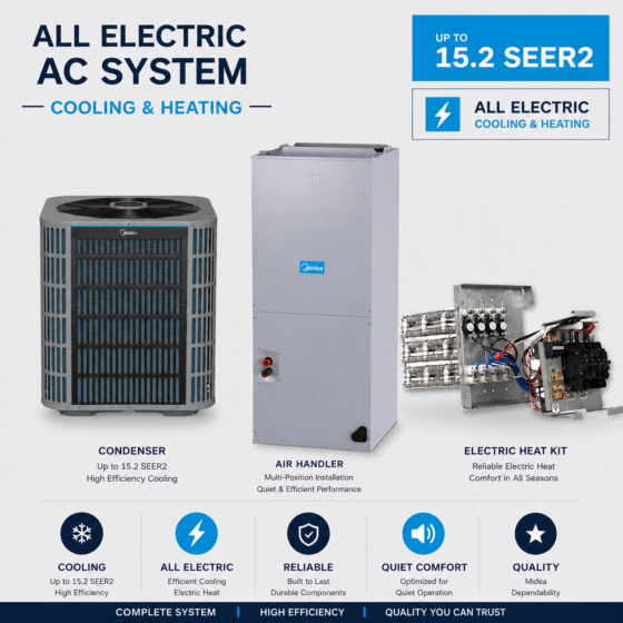 Midea 3 Ton 14.3/15.2 SEER2  Air Conditioner Split System - R454B Multi-Positioned