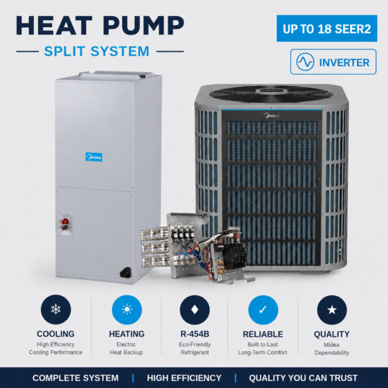 Midea Inverter 5 Ton 18 SEER2  Heat Pump Split System - R454B Multi-Positioned